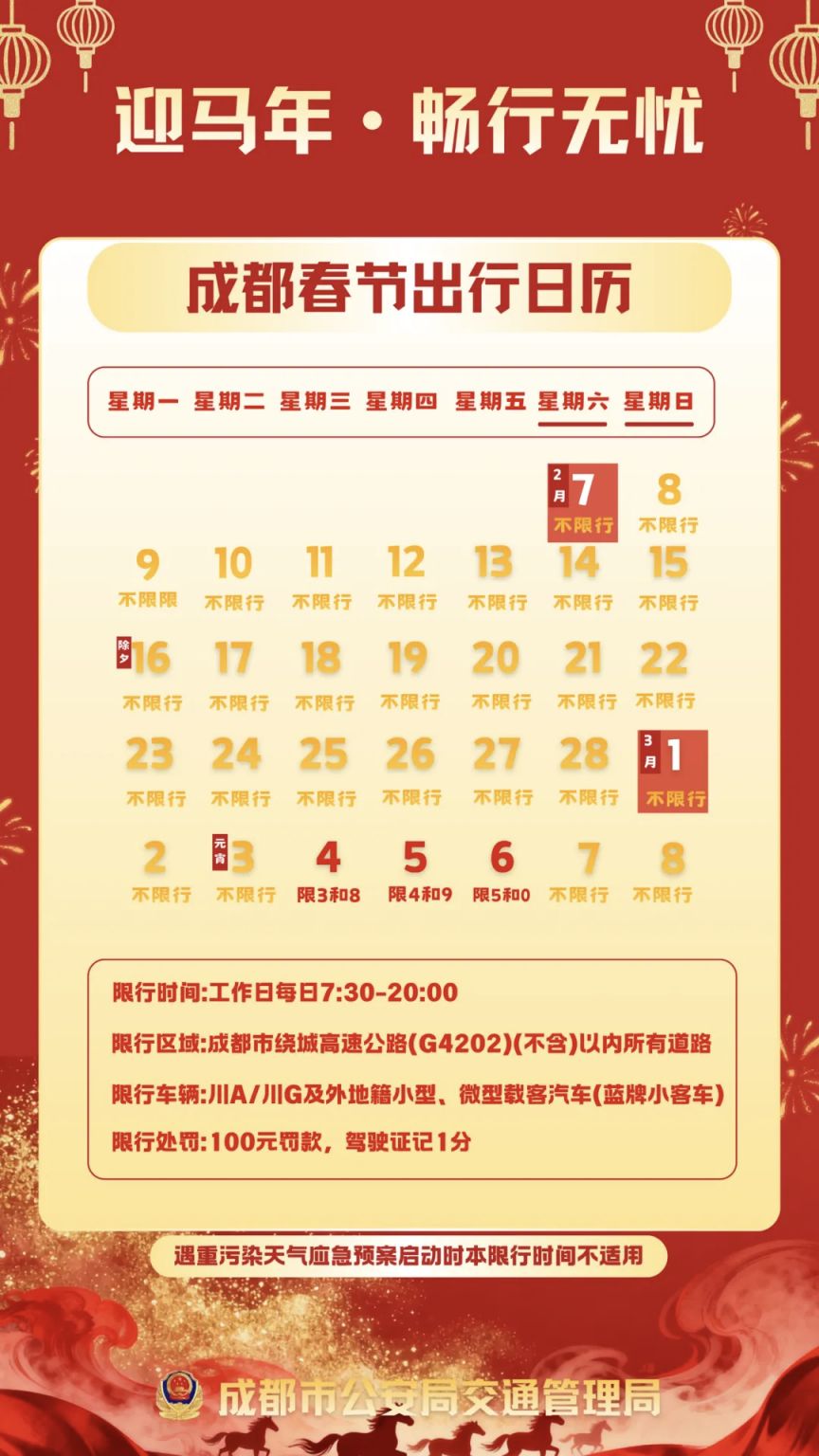 成都春节及周末不限行，外地车本地车限行规则看这里